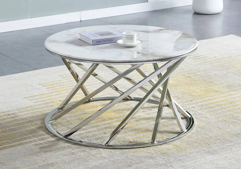 Table basse ronde argent transparent - Elga