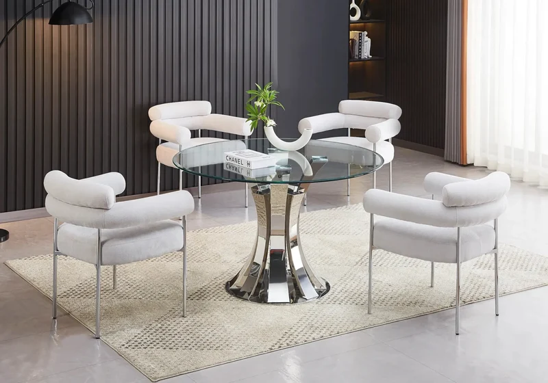 Fauteuil de table velours beige pieds argentés - Laya