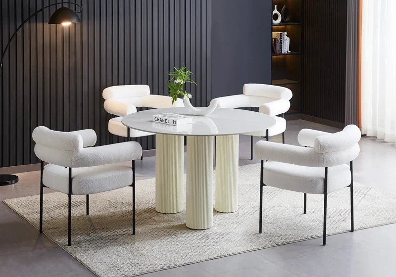 Fauteuil de table bouclée blanc pieds noirs - Laya