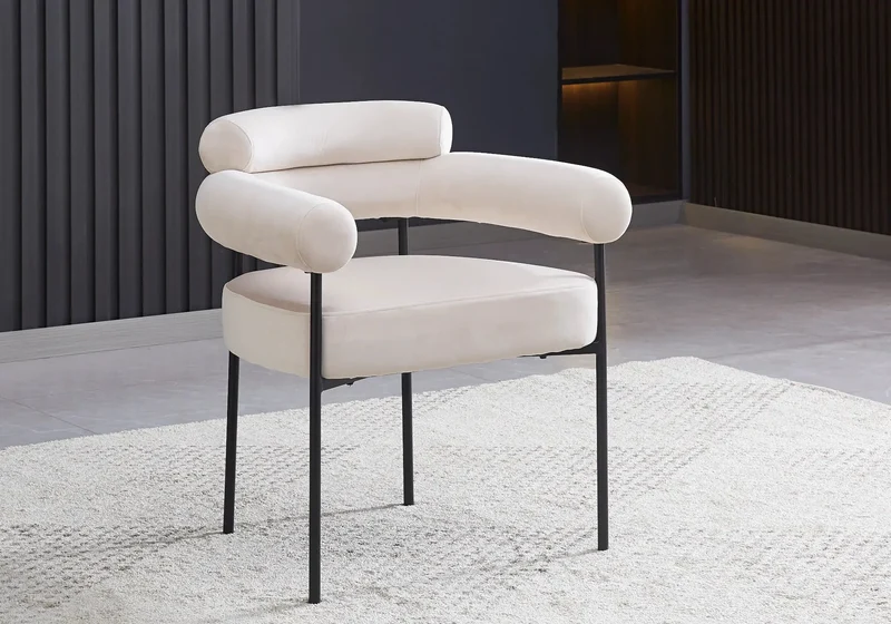 Fauteuil de table velours beige pieds noirs - Laya