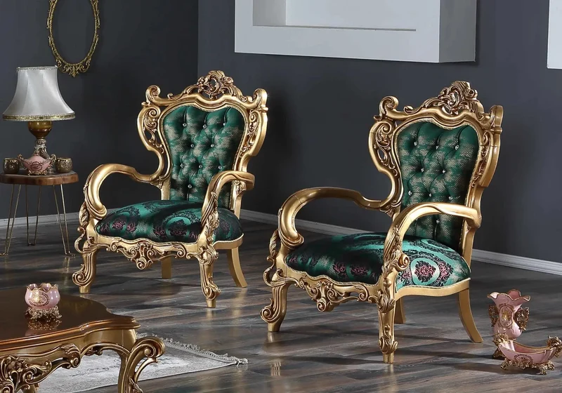Ensemble canapé baroque vert ŞEHRAZAT
