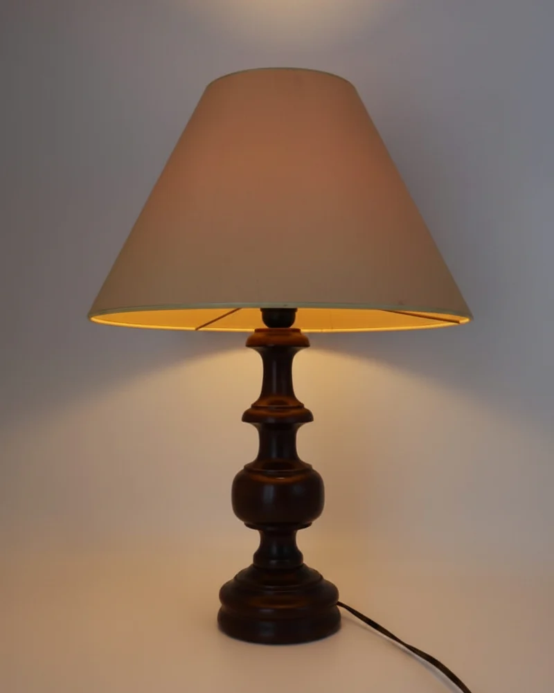 Vintage Mid-Century Turned Wood Table Lamp – France, 1960s
