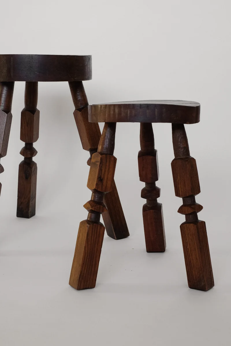 Pair of Mid-Century Rustic Tripod Stools