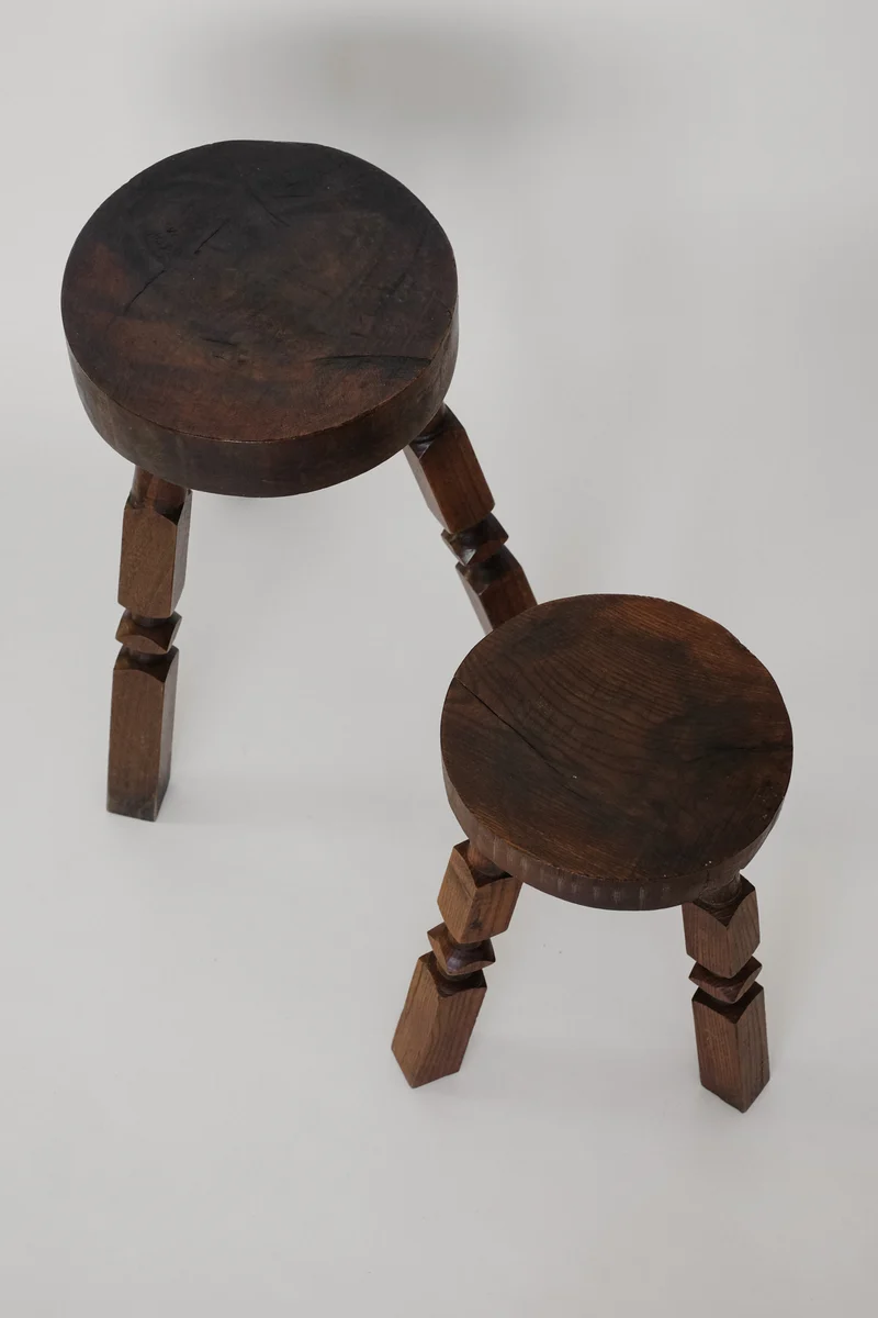 Pair of Mid-Century Rustic Tripod Stools