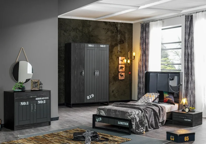 Ensemble complet de chambre moderne anthracite DARK