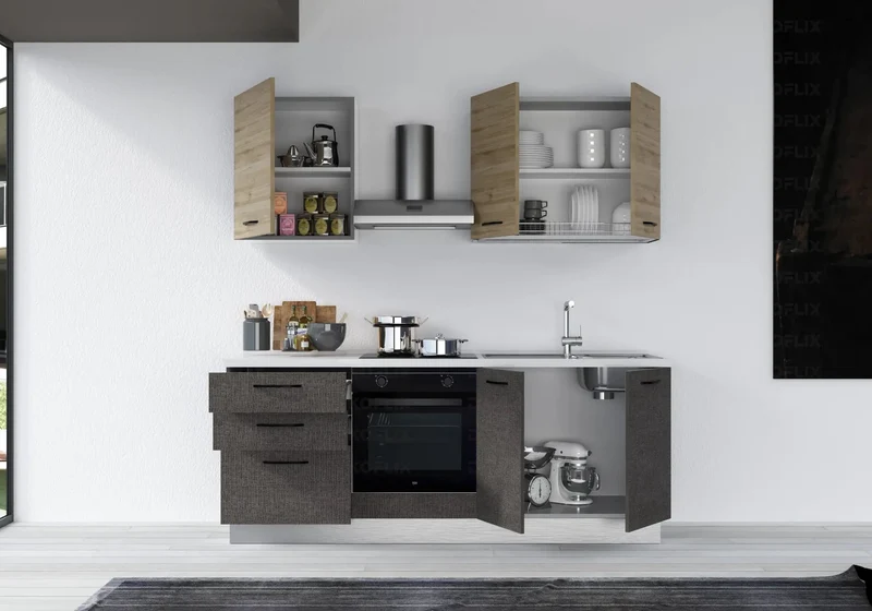 Cuisine Avec Électroménager Titane Chêne STAR 210