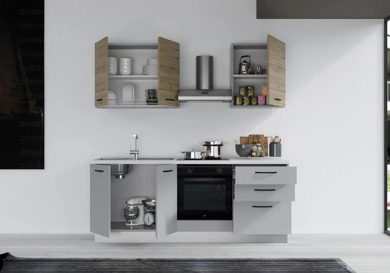 Cuisine Avec Électroménager Gris Chêne STAR 210