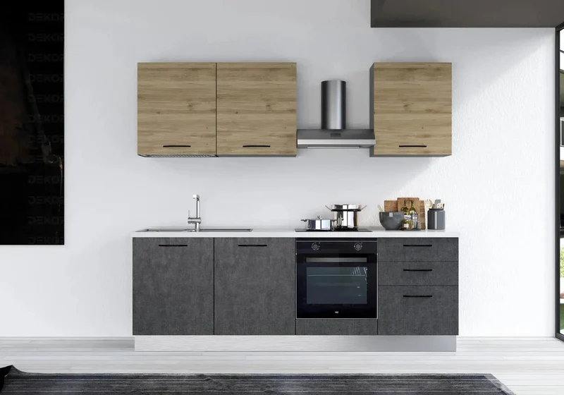 Cuisine Intégrée Titane Chêne STAR 240 - Électroménager Inclus