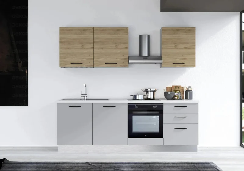 Cuisine Intégrée Gris Chêne STAR 240 - Électroménager Inclus