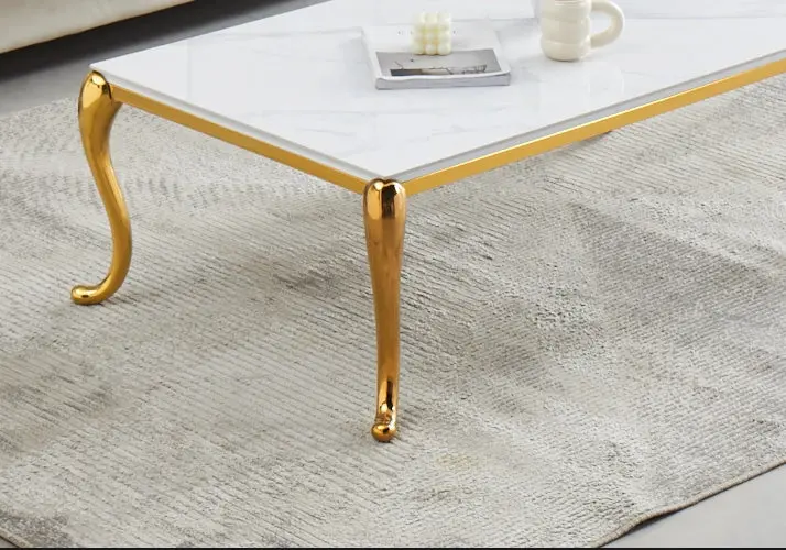 Table basse dorée céramique marbre blanc - Sofie
