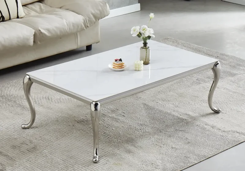 Table basse dorée céramique marbre blanc - Sofie