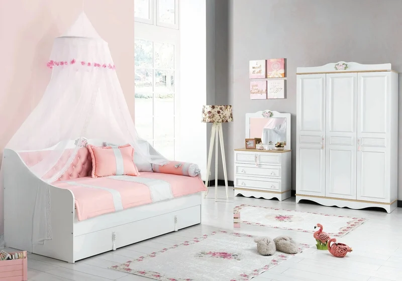 Ensemble complet de chambre moderne rose LUNA