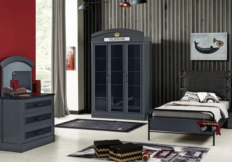 Ensemble de chambre pour jeune gris LONDON