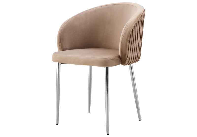 Chaise salle manger velours taupe pieds chromé - Sora x2