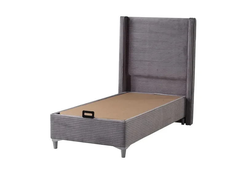 Lit coffre velours gris - Hedi