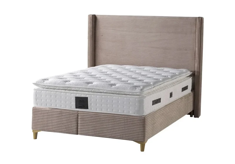 Lit coffre velours beige - Hedi