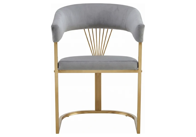 Fauteuil de table velours gris pieds luge doré - Siam x2