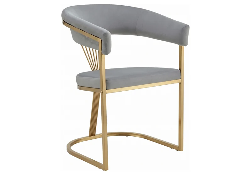 Fauteuil de table velours gris pieds luge doré - Siam x2