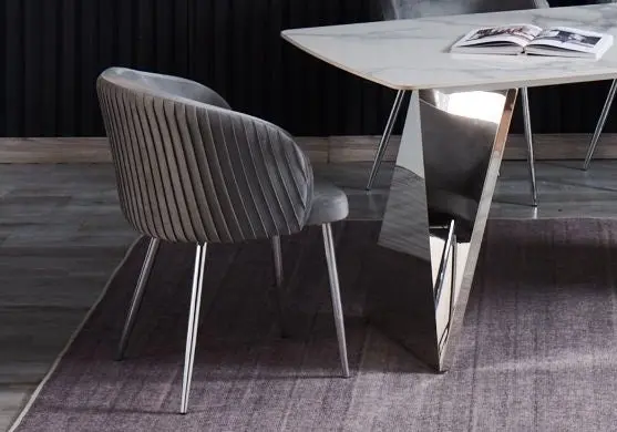 Ensemble table chaise céramique marbre blanc - Lala