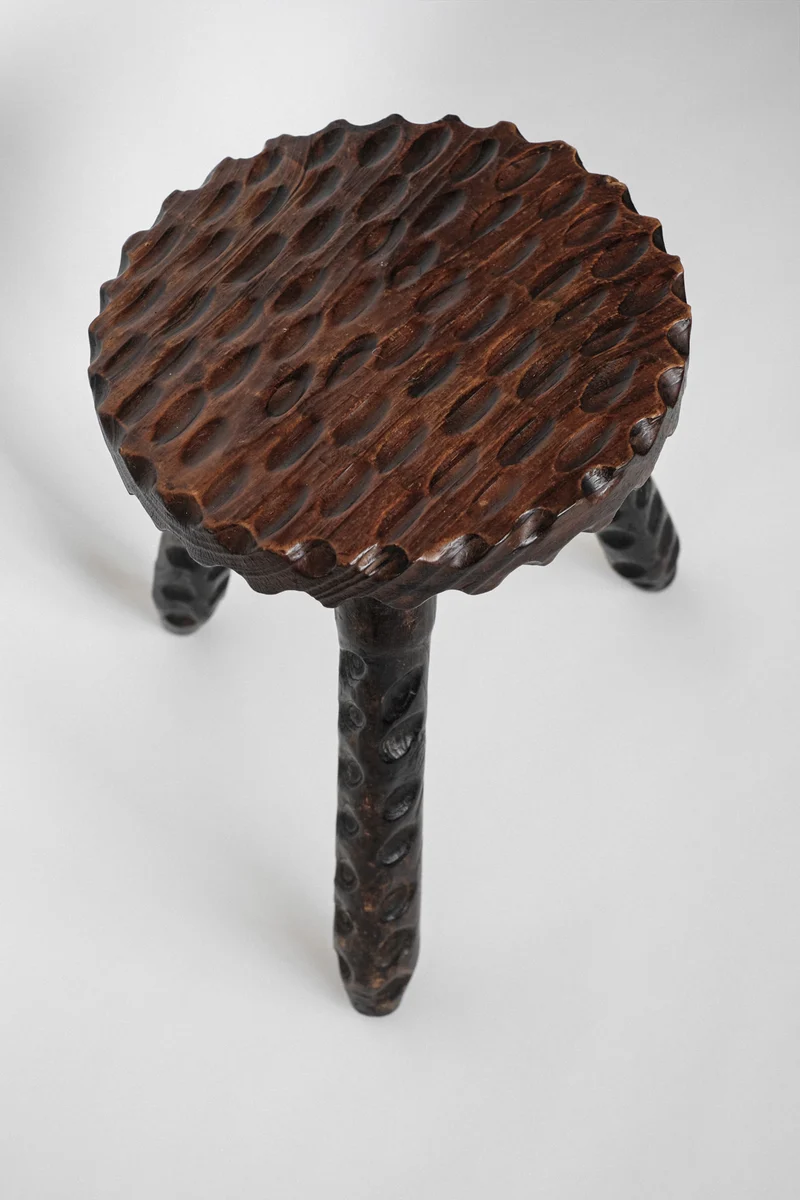 Hand-carved Wooden Tripod Stool