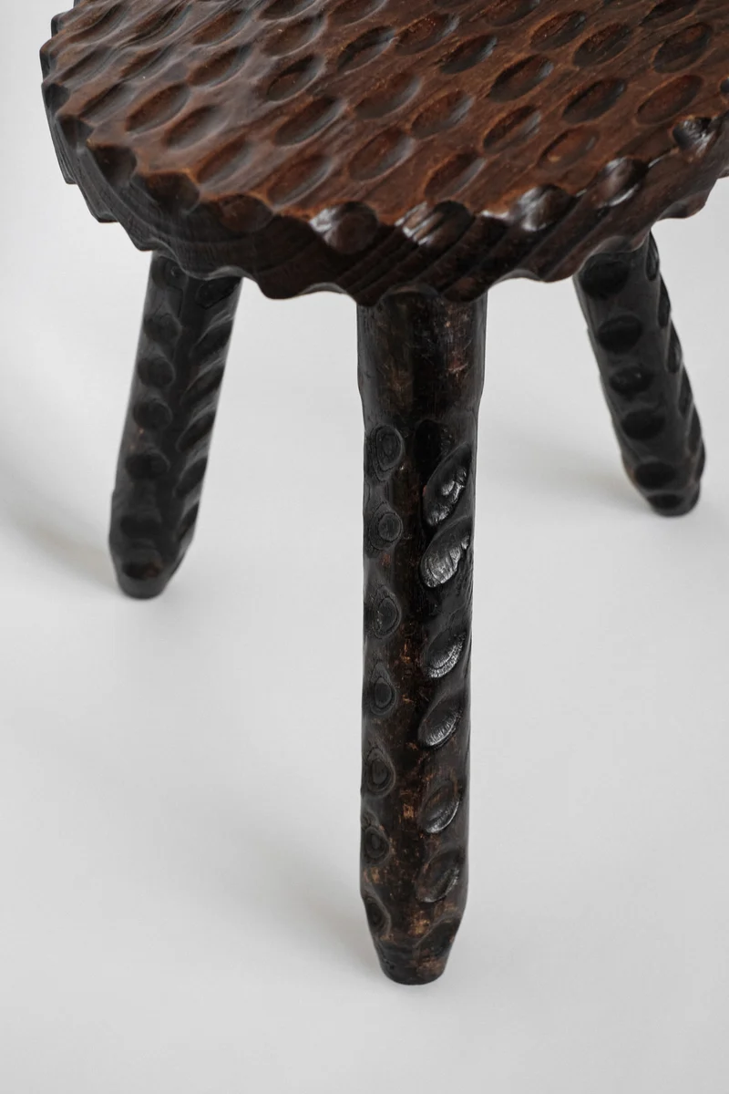 Hand-carved Wooden Tripod Stool