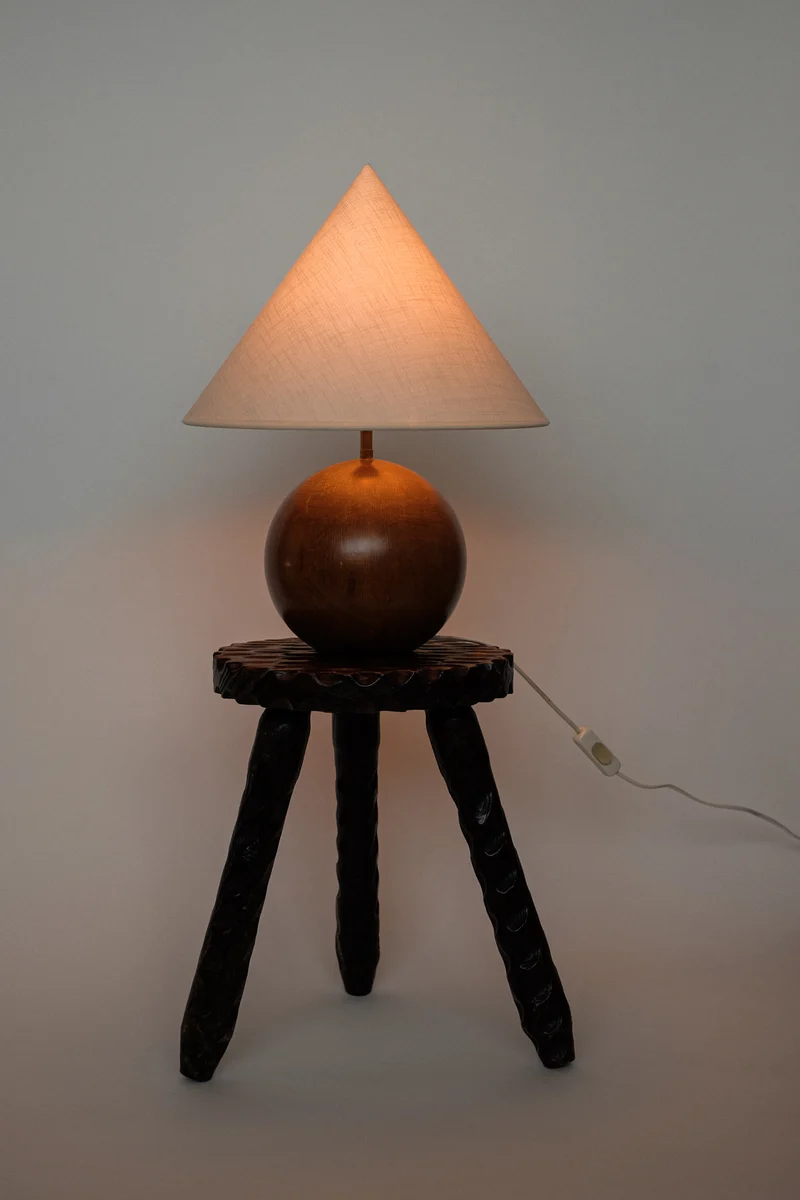 Vintage Wooden Sphere Table Lamp