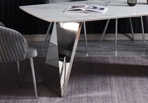Table à manger chrome céramique marbre blanc - Lala