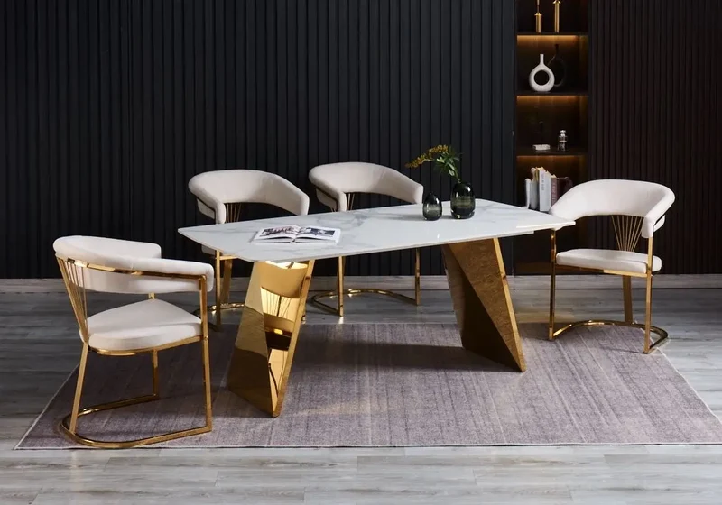 Table à manger chrome céramique marbre blanc - Lala