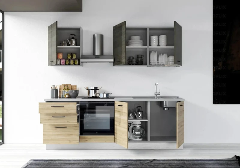 Cuisine Intégrée Chêne Titane STAR 240 - Électroménager Inclus