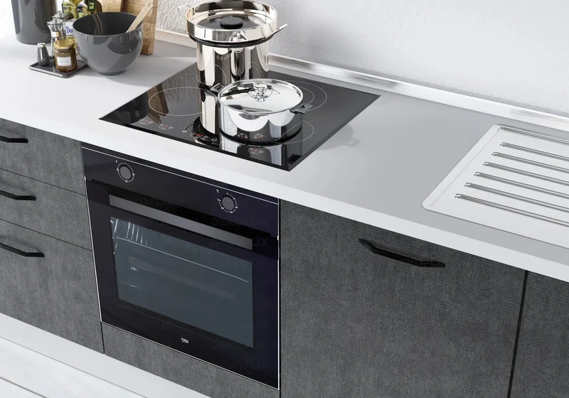 Cuisine Équipée Titane Chêne STAR 240 - Électroménager Inclus