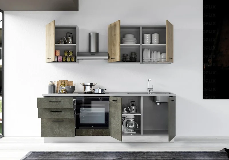 Cuisine Équipée Titane Chêne STAR 240 - Électroménager Inclus