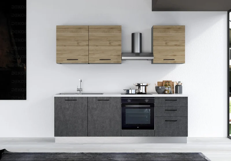 Cuisine Équipée Titane Chêne STAR 240 - Électroménager Inclus
