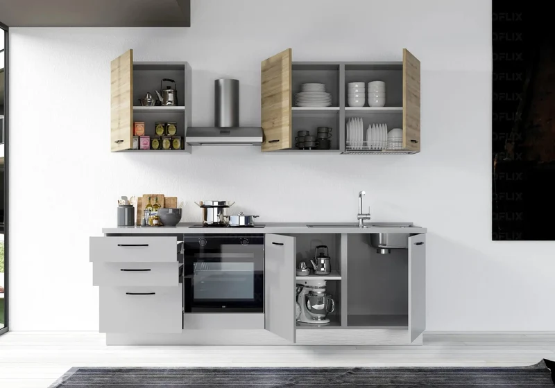 Cuisine Équipée Gris Chêne STAR 240 - Électroménager Inclus