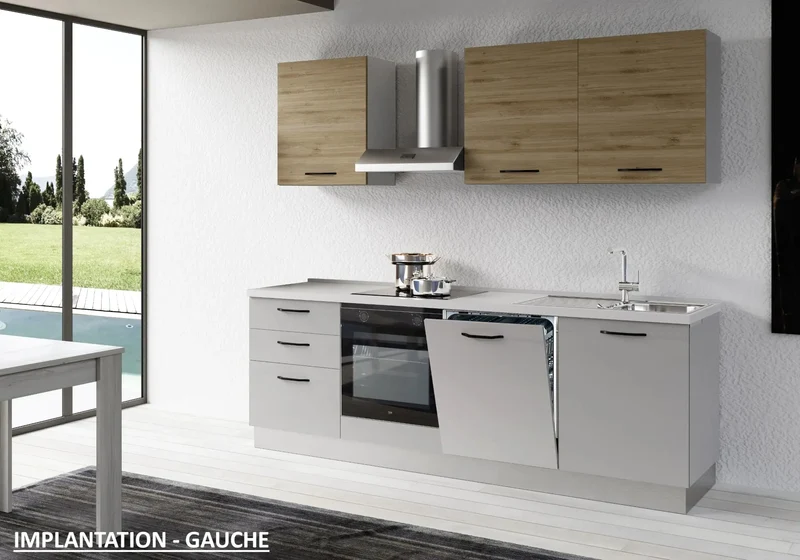 Cuisine Équipée Gris Chêne STAR 240 - Électroménager Inclus