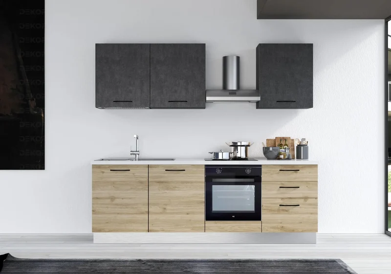 Cuisine Équipée Chêne Titane STAR 240 - Électroménager Inclus