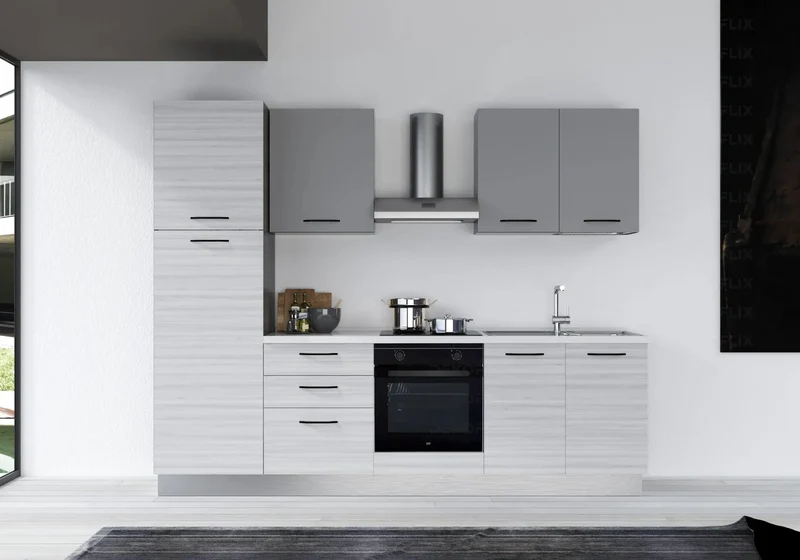 Cuisine Complète Chêne Gris STAR 255 - Électroménager Inclus