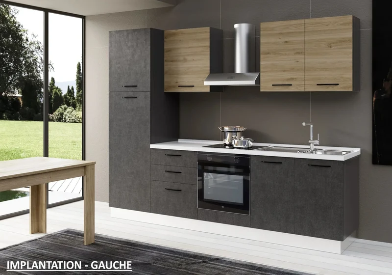 Cuisine Complète Titane Chêne STAR 255 - Électroménager Inclus