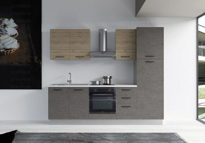 Cuisine Complète Titane Chêne STAR 255 - Électroménager Inclus