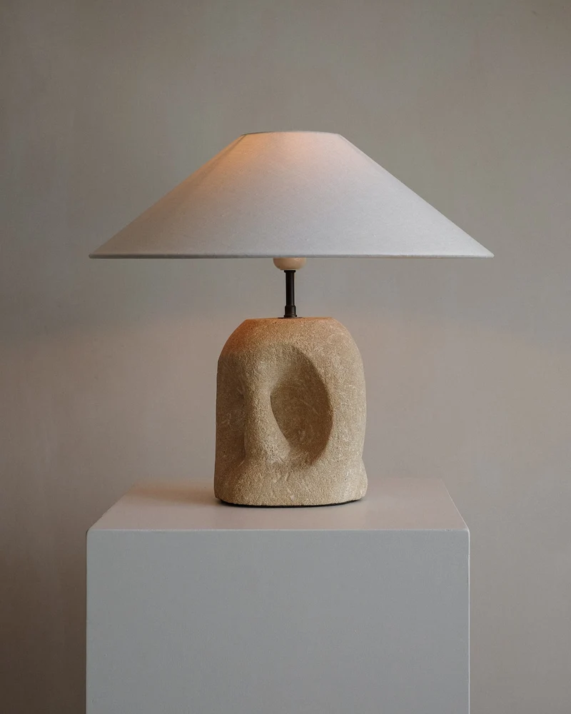 Vintage Table Lamp in Hand-Carved Stone by Pierre-Albert Tormos, 1970s