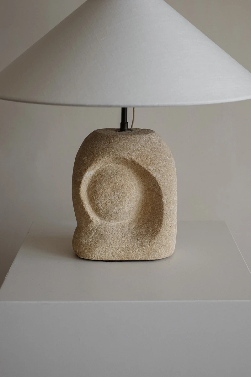 Vintage Table Lamp in Hand-Carved Stone by Pierre-Albert Tormos, 1970s