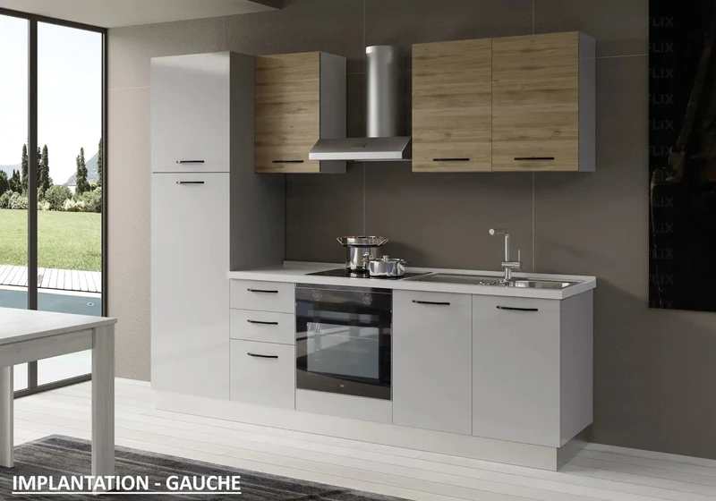Cuisine Complète Gris Chêne STAR 255 - Électroménager Inclus