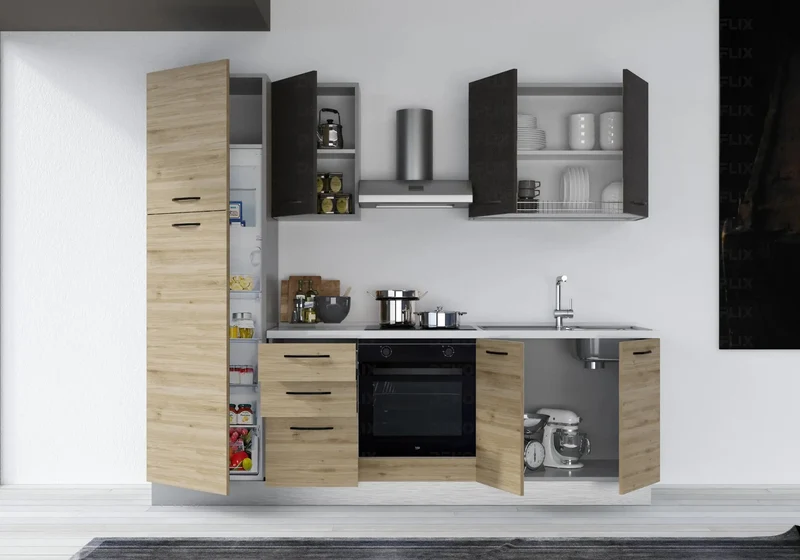 Cuisine Complète Chêne Titane STAR 255 - Électroménager Inclus