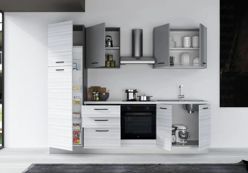 Cuisine Aménagée Chêne Gris STAR 270 - Électroménager Inclus