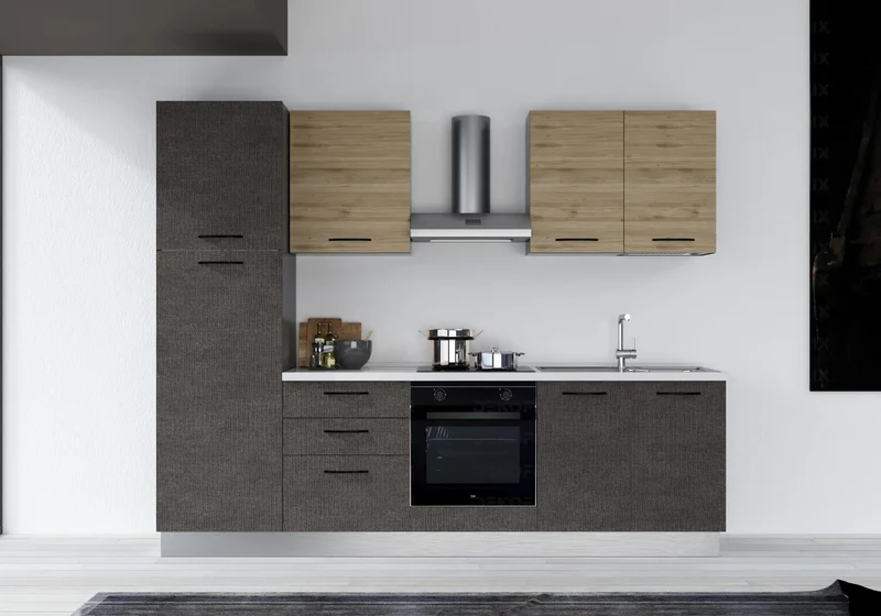 Cuisine Aménagée Titane Chêne STAR 270 - Électroménager Inclus
