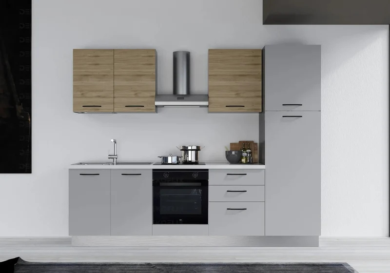 Cuisine Aménagée Gris Chêne STAR 270 - Électroménager Inclus