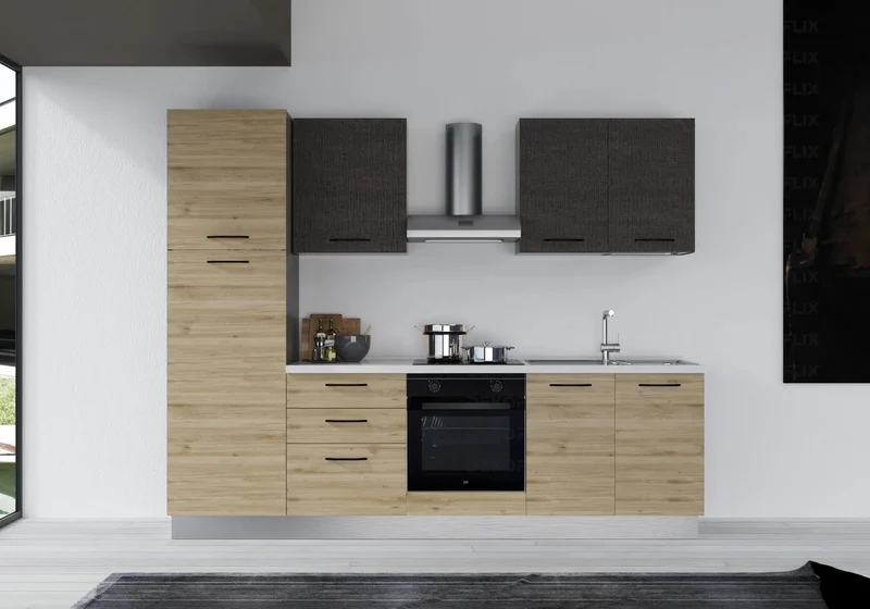 Cuisine Aménagée Chêne Titane STAR 270 - Électroménager Inclus