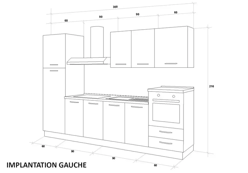 Cuisine Gris Chêne STAR 300 - Électroménager Inclus