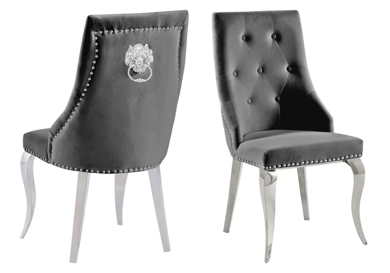 Table et chaises capitonnées marbre noir argent - Neo