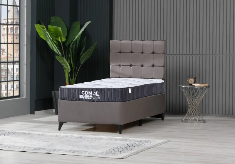 Lit coffre complet 1 place velours gris - Lore