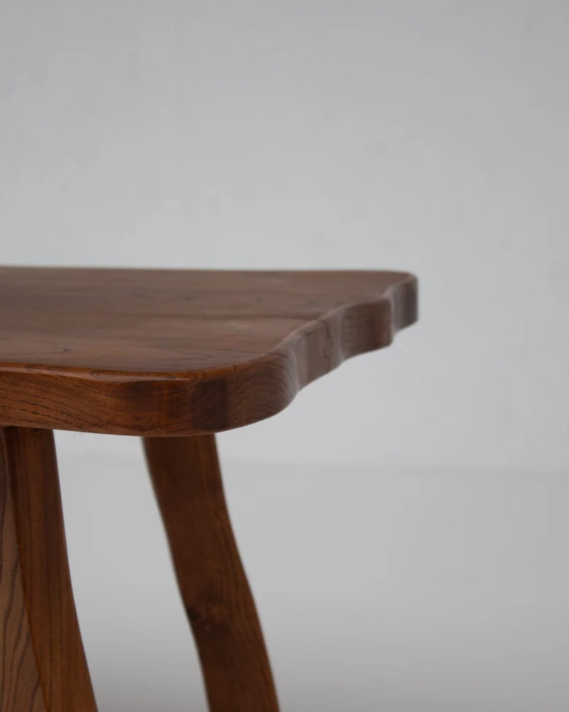 Handcrafted Sculptural Brutalist Solid Elm Side Table